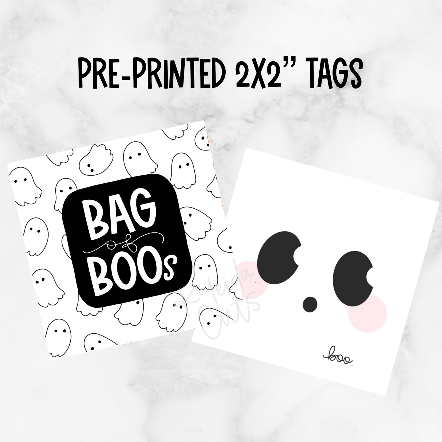 Bag of Boos / Ghost Face 2” x 2” Printed Tags: Set of 25