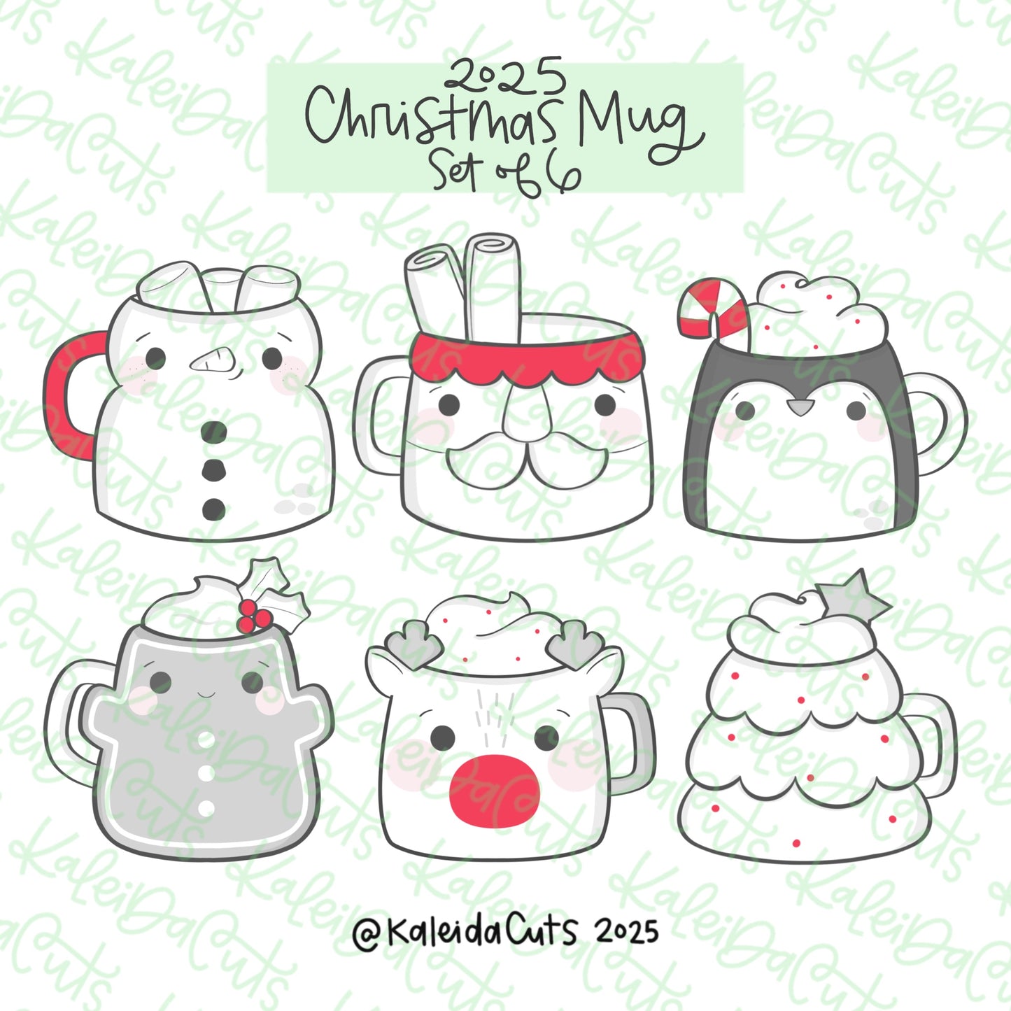 2025 Christmas Mugs Cookie Cutter Set of 6