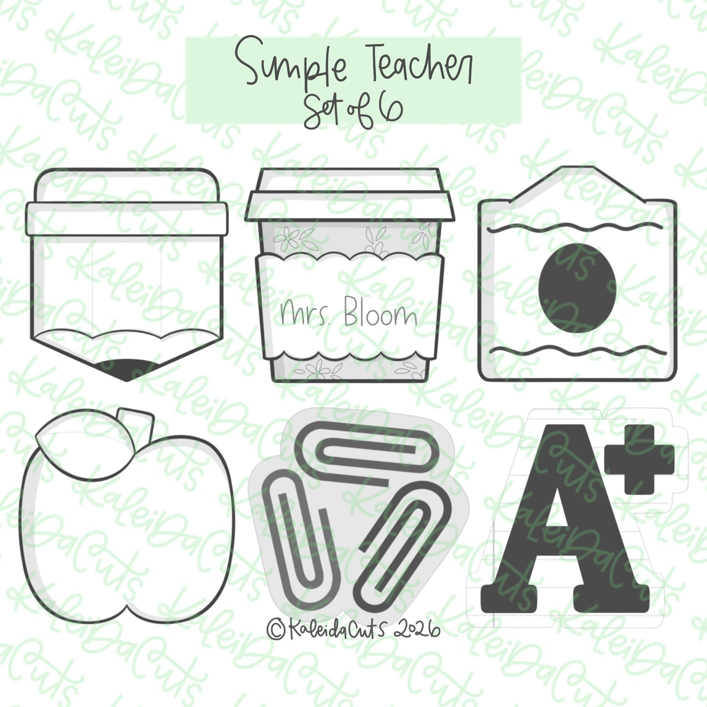 Simple Teacher Cookie Cutters Set of 6
