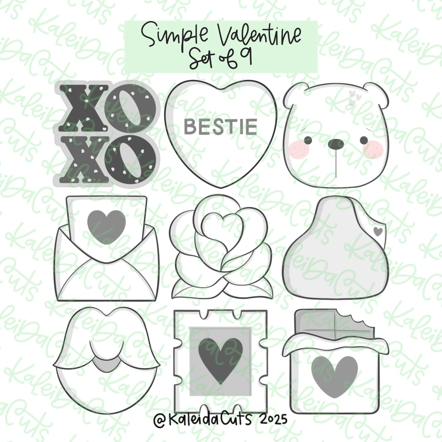 Simple Valentine Cookie Cutters Set of 9