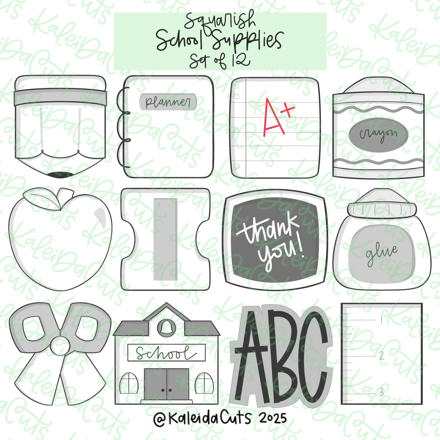 Squarish School Supplies Cookie Cutter Set of 12