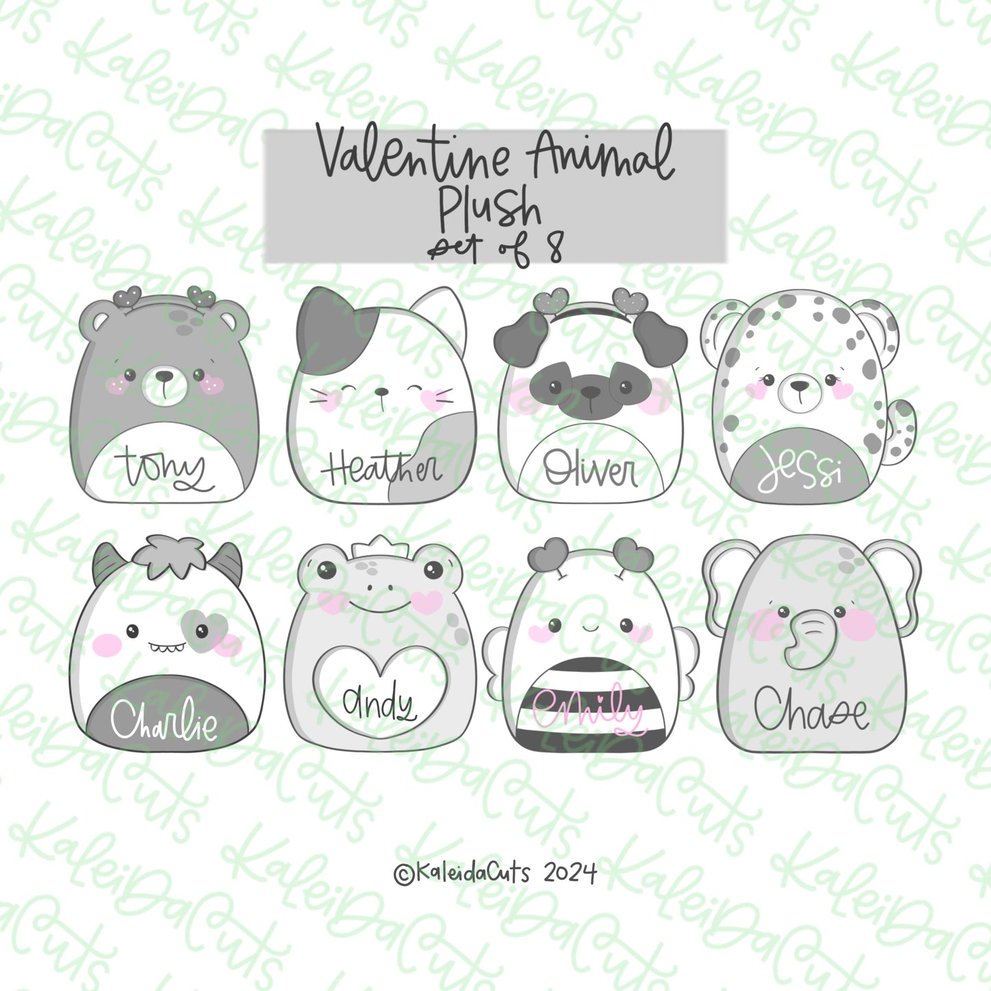 Valentine Animal Plush Cookie Cutter Set of 8