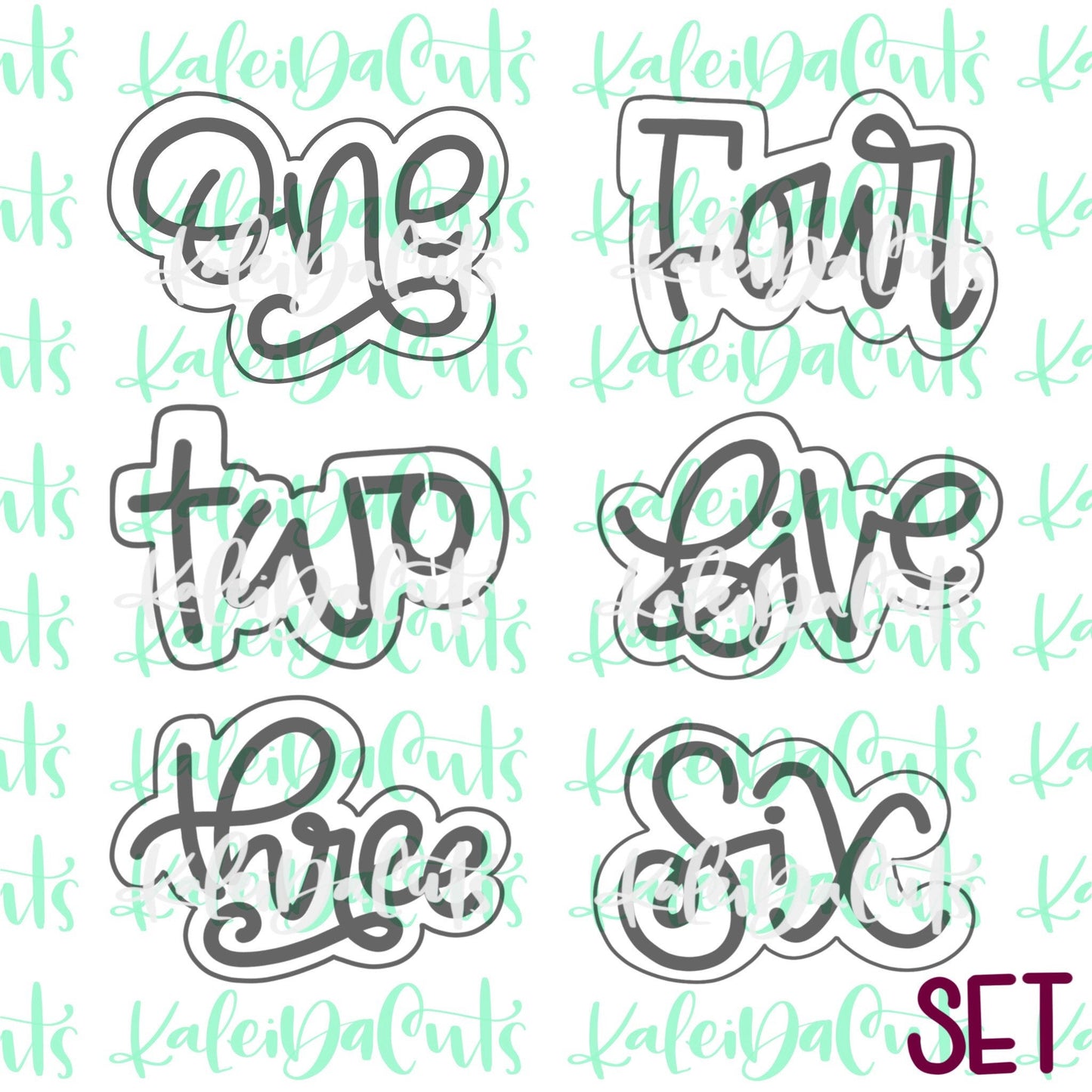 FULL SET. Hand Lettered Number Cookie Cutters (One - Six)