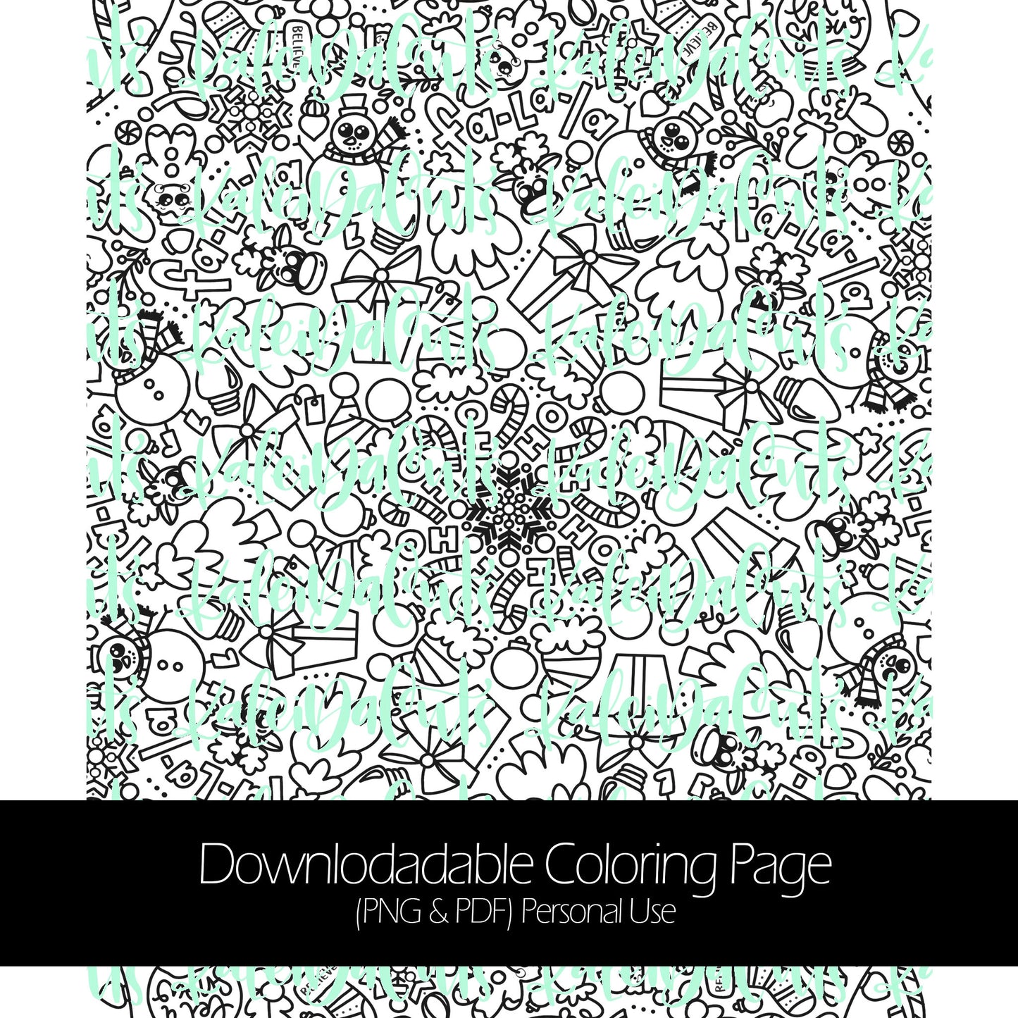 Kaleida Christmas Downloadable Coloring Page. Personal Use. KaleidaCuts Handlettering.