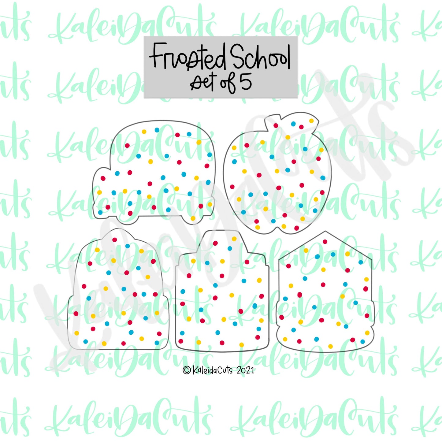 Frosted School Set of 5 Cookie Cutters