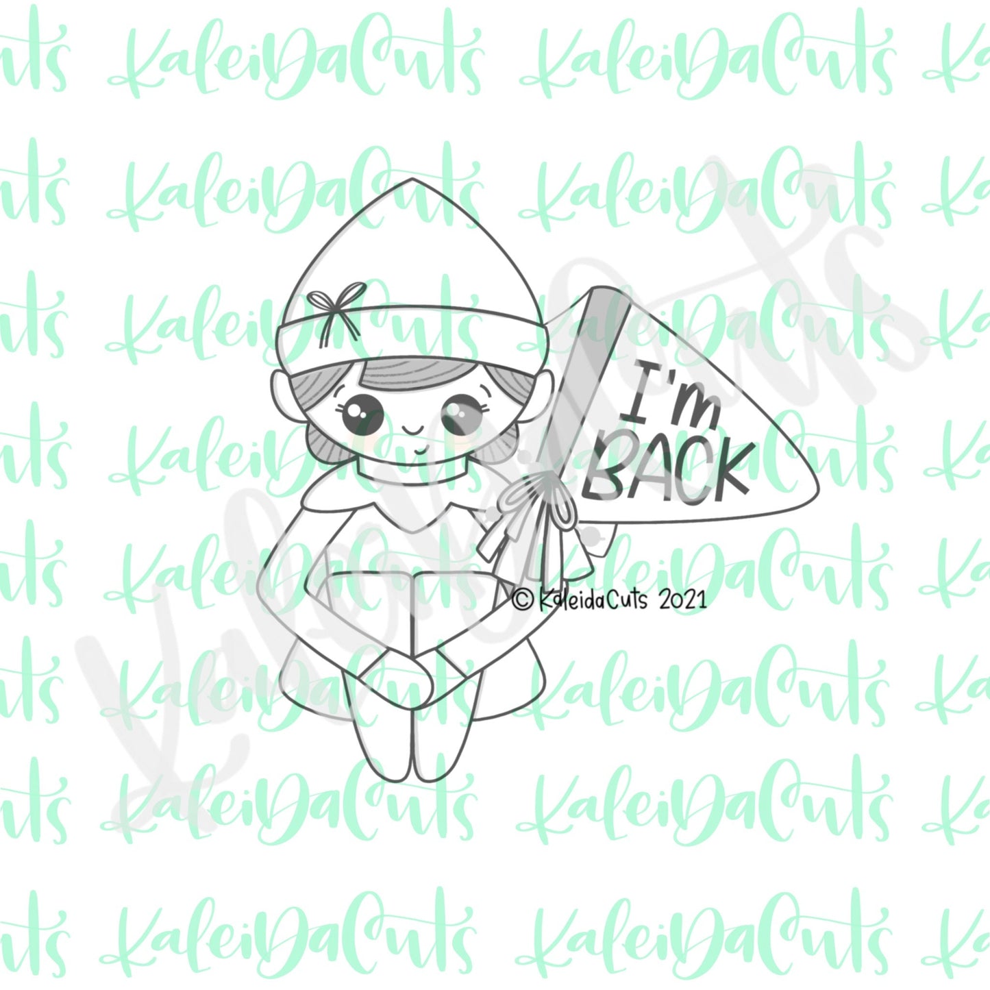 Sitting Girl Elf with Flag Cookie Cutter