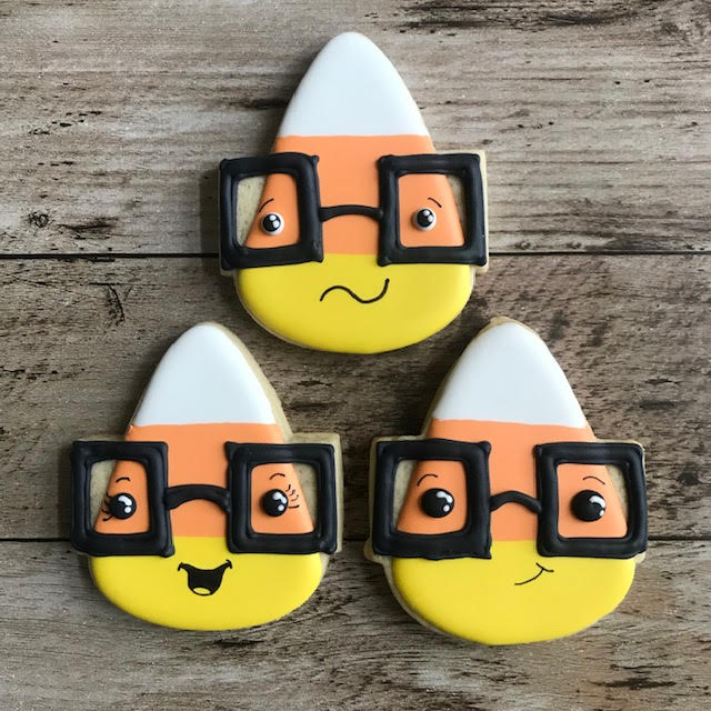 Candy Corn Cookies made using the KaleidaCuts Nerdy Candy corn cookie cutter
