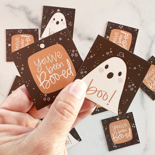 Ghost / Booed 2” x 2” Printed Tags: Set of 25