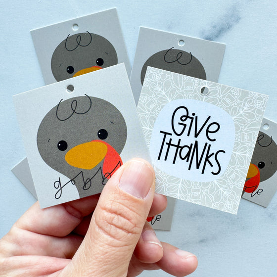 Gobble / Give Thanks 2” x 2” Printed Tags: Set of 25
