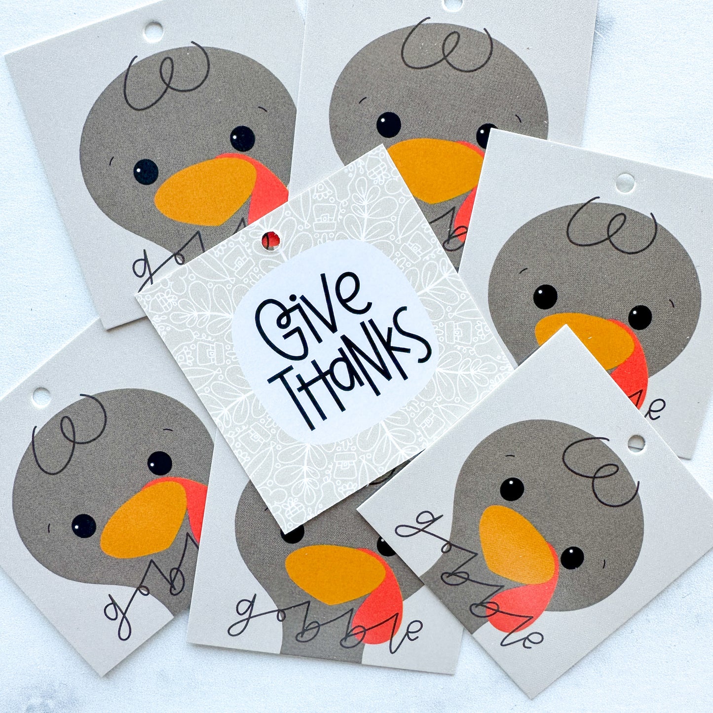Gobble / Give Thanks 2” x 2” Printed Tags: Set of 25