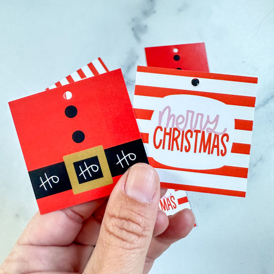 Merry Christmas / HoHo 2” x 2” Printed Tags: Set of 25