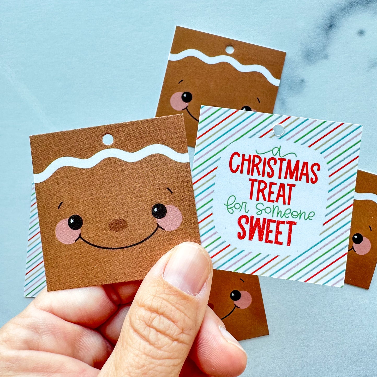 Gingerbread Face / Sweet Treat 2” x 2” Printed Tags: Set of 25