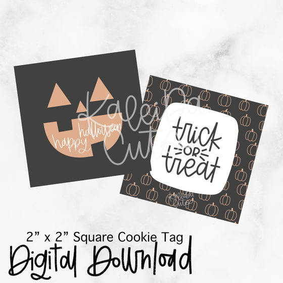 Pumpkin Face Tag - Trick or Treat (Charcoal) - 2x2 Square - Digital Download