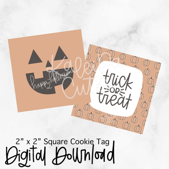 Pumpkin Face Tag - Trick or Treat (Muted Orange) - 2x2 Square - Digital Download