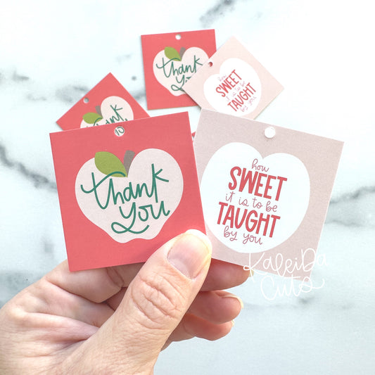 Teacher Valentine Thank You / Sweet to be Taught 2” x 2” Printed Tags: Set of 25