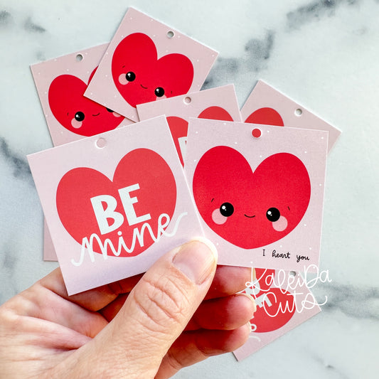 Be Mine / Heart 2” x 2” Printed Tags: Set of 25