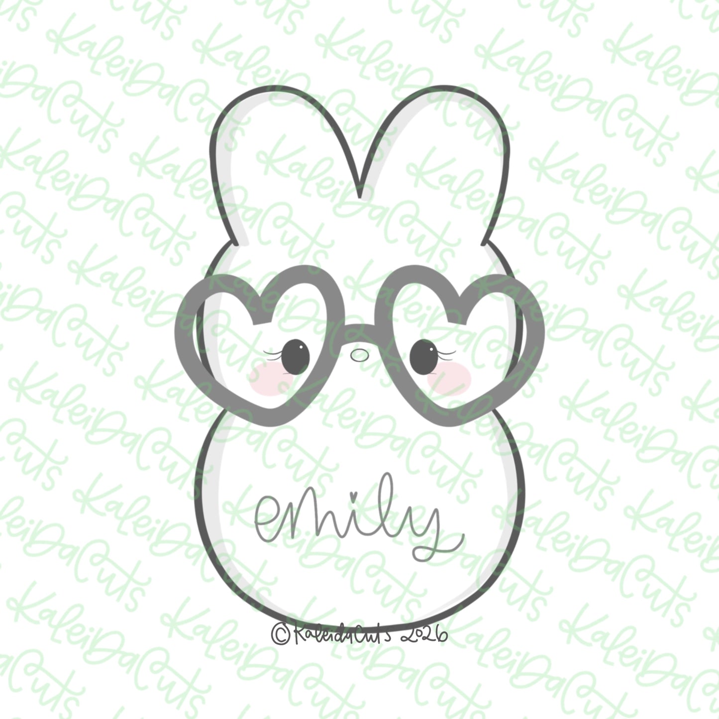 Marshmallow Bunny Heart Glasses Cookie Cutter