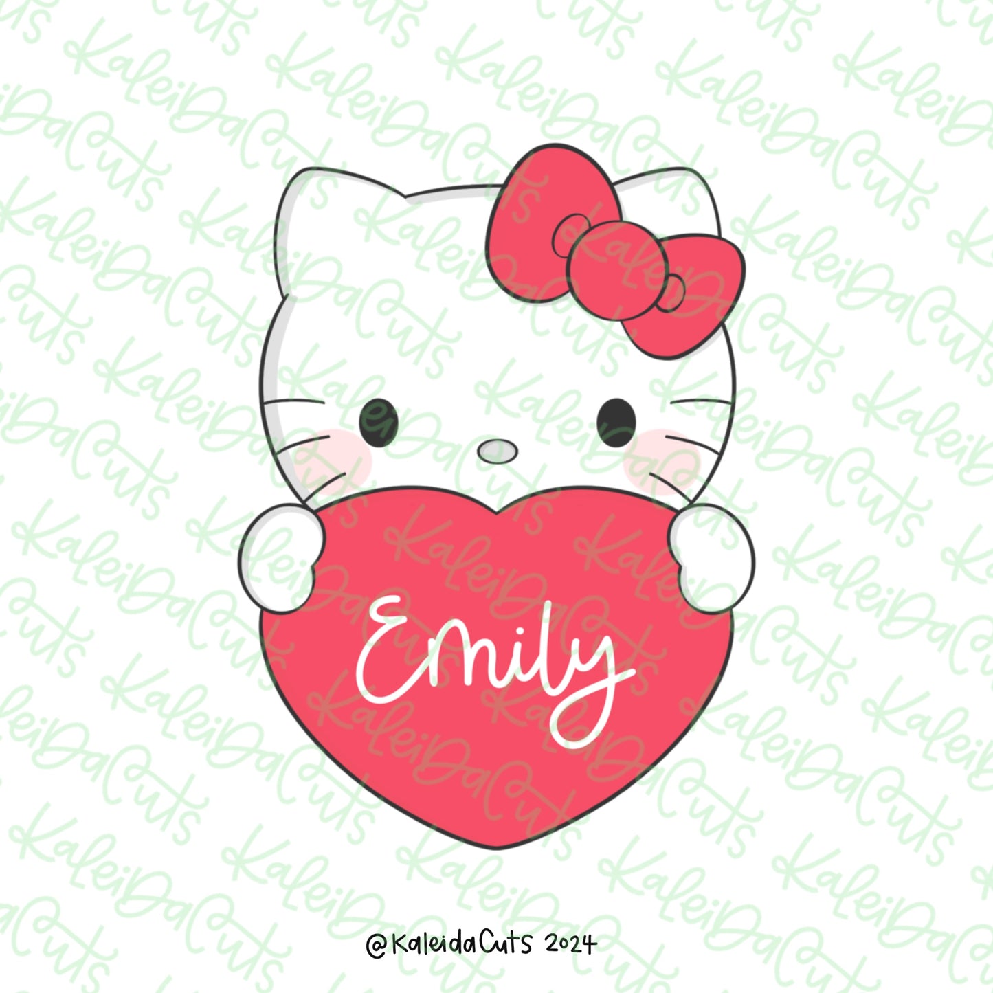 Girly Kitty Heart Plaque Cookie Cutter