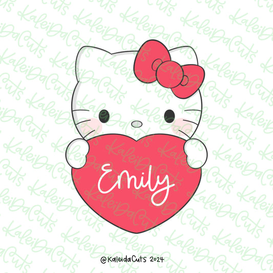 Girly Kitty Heart Plaque Cookie Cutter