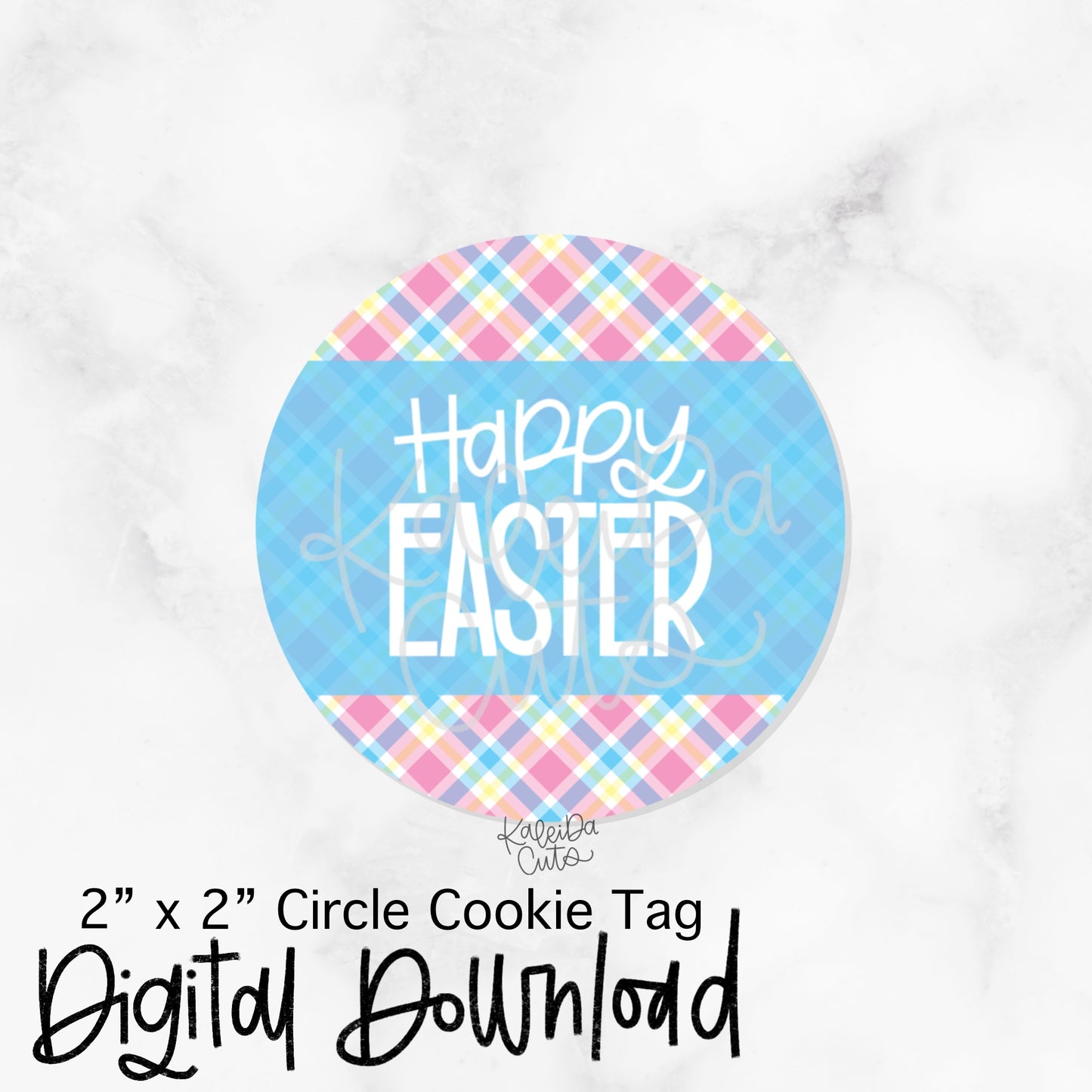 Plaid Happy Easter Tag - 2x2 Circle - Digital Download