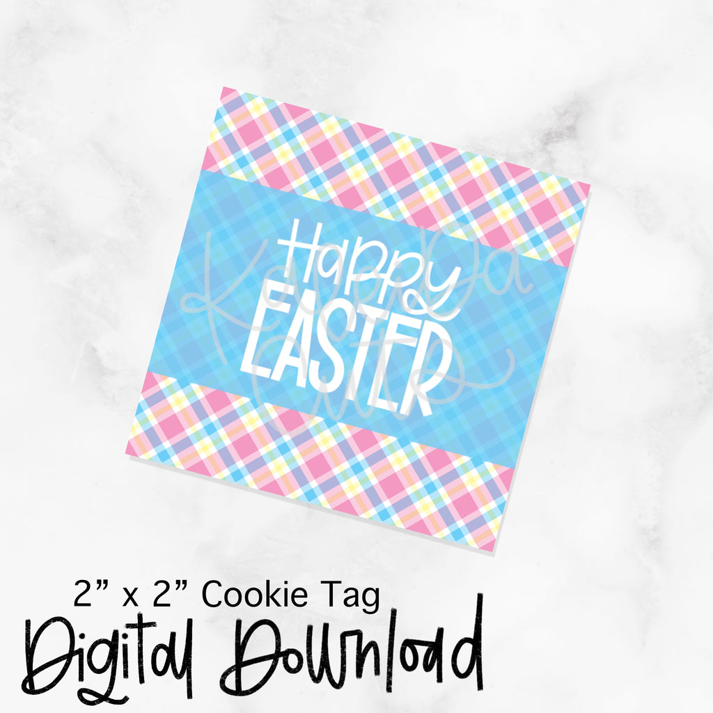Plaid Happy Easter Tag - 2x2 Square - Digital Download