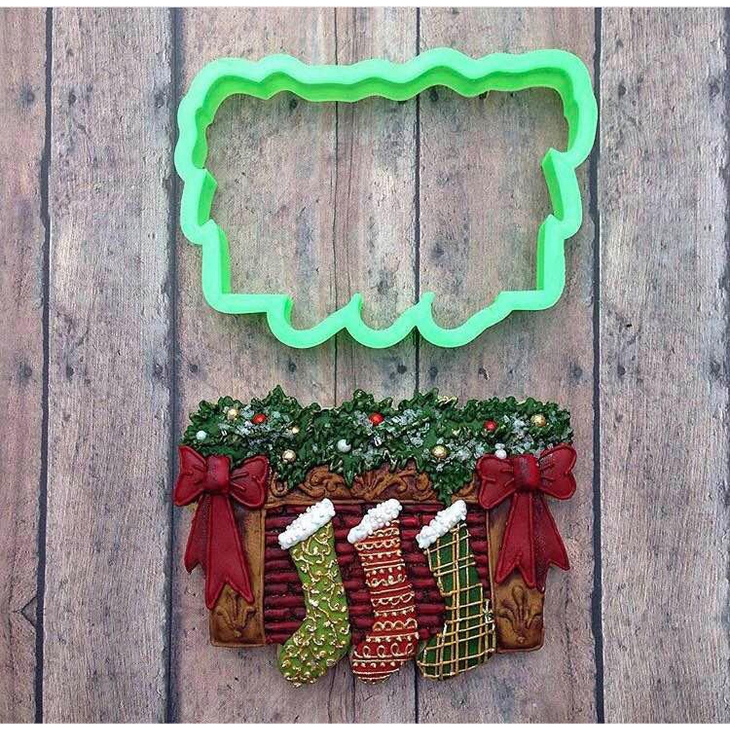 Christmas Mantle with Stockings Cookie Cutter