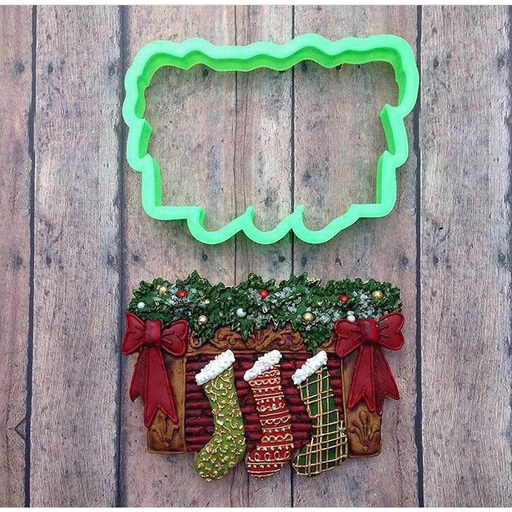 Christmas Mantle with Stockings Cookie Cutter