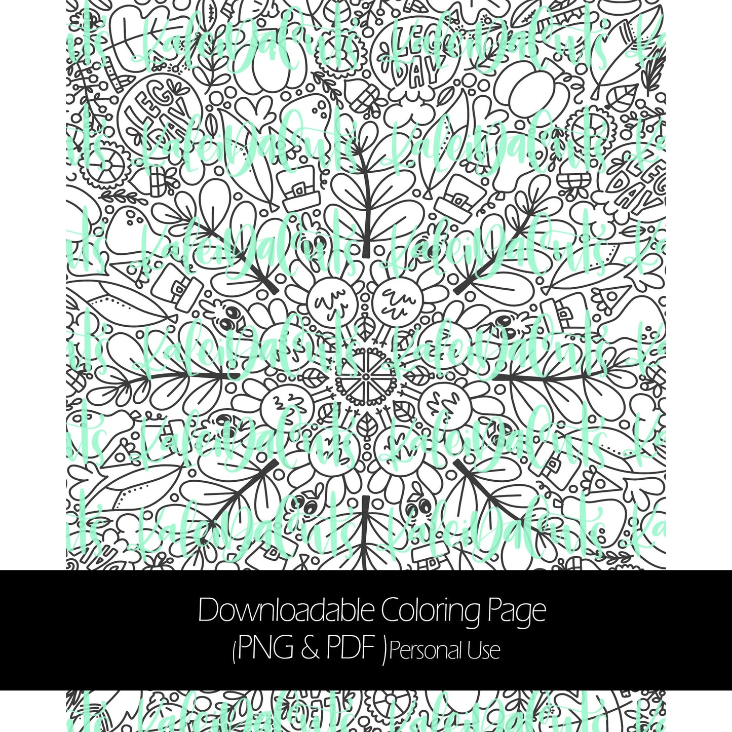 Thanksgiving Downloadable Coloring Page. Personal Use. KaleidaCuts Handlettering.