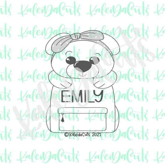 Girly Bear Bookbag Plaque Cookie Cutter