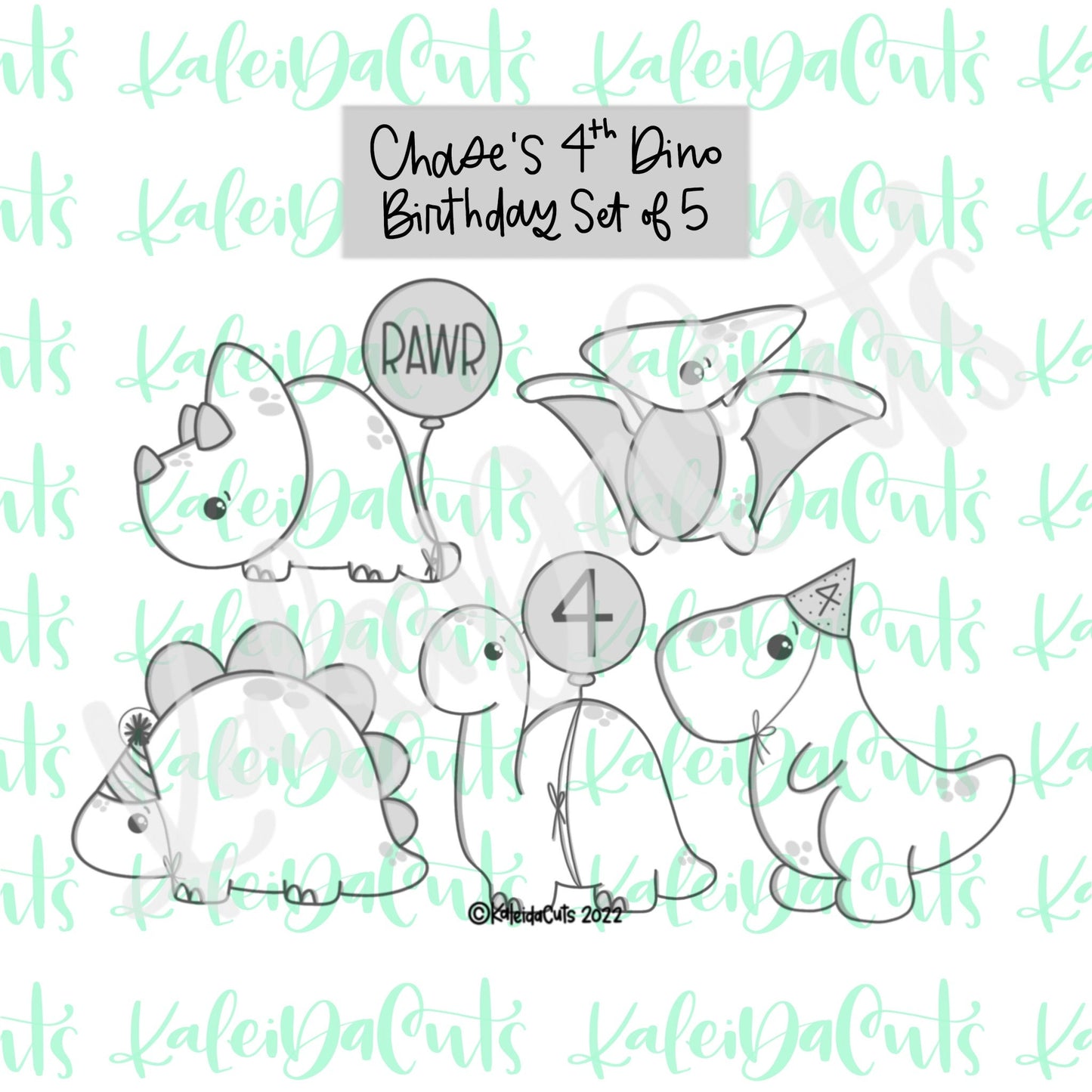 Chase's 4th Birthday Dino Cookie Cutter Set of 5