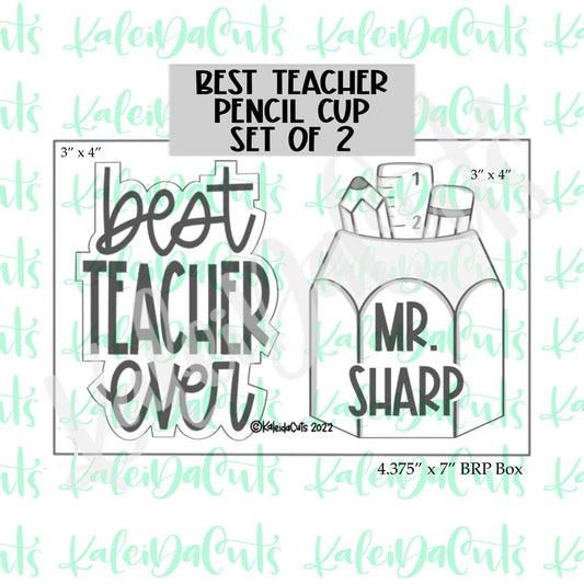 Best Teacher Pencil Cup Cookie Cutter Set of 2