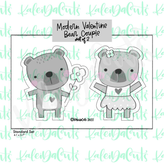 Modern Valentine Bear Couple Set of 2 Cookie Cutters