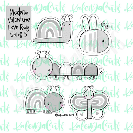 Modern Valentine Love Bug Set of 5 Cookie Cutters