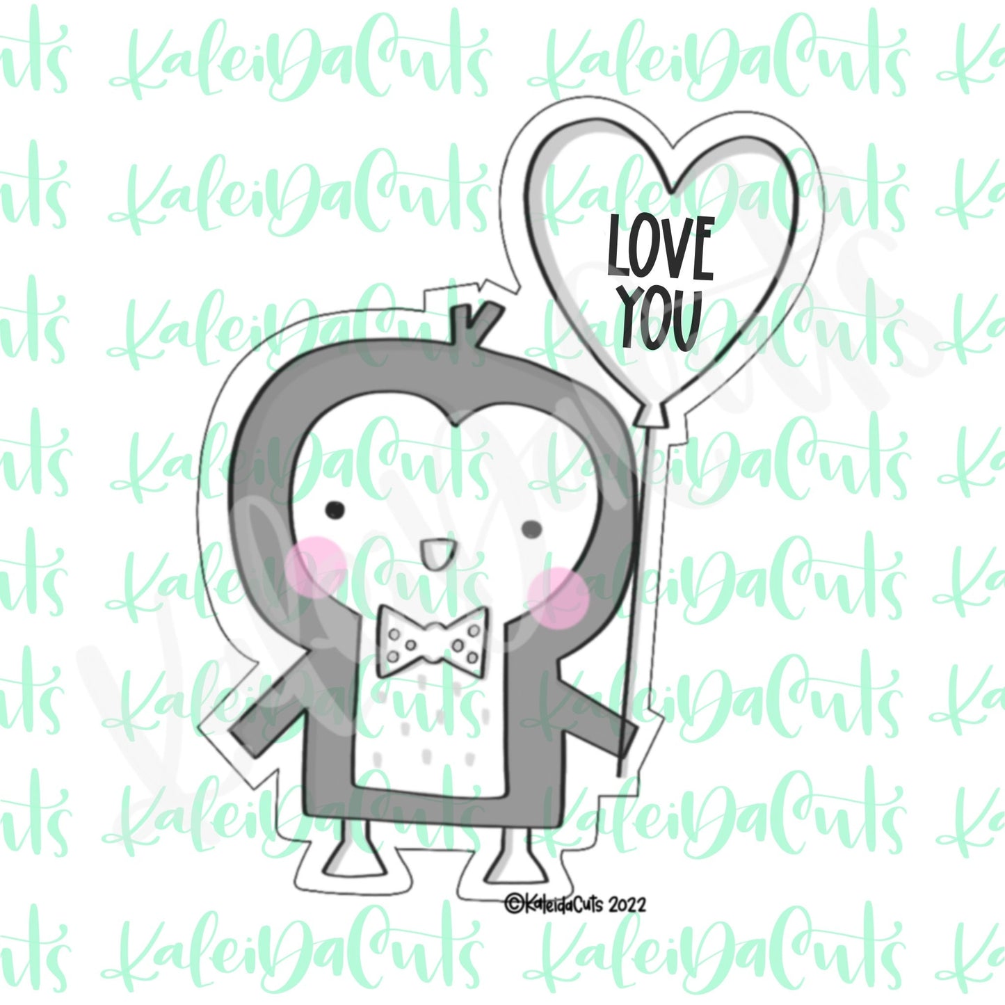 Modern Penguin Boy Heart Balloon Cookie Cutter