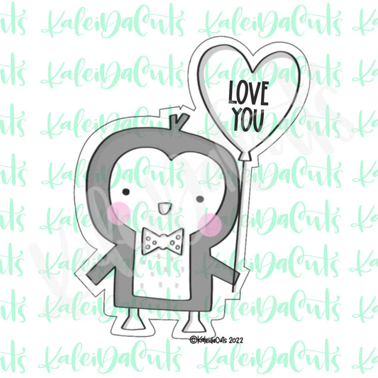 Modern Penguin Boy Heart Balloon Cookie Cutter